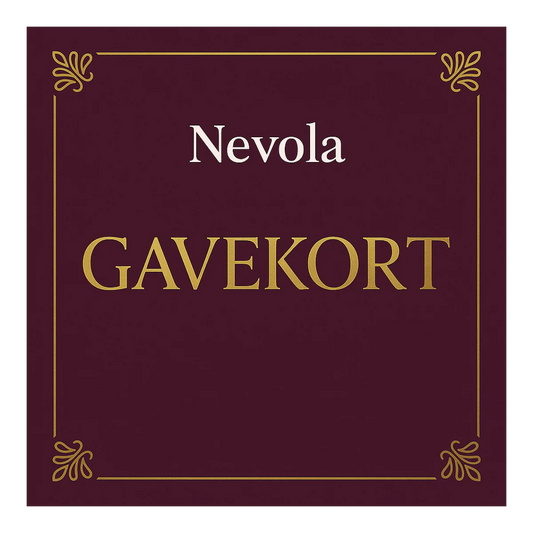 Elegant Nevola gavekort i vinrød og gylden stil med diskret ornamentik. En sanselig og stilfuld gaveidé til intime øjeblikke, selvforkælelse og moderne wellness for voksne.