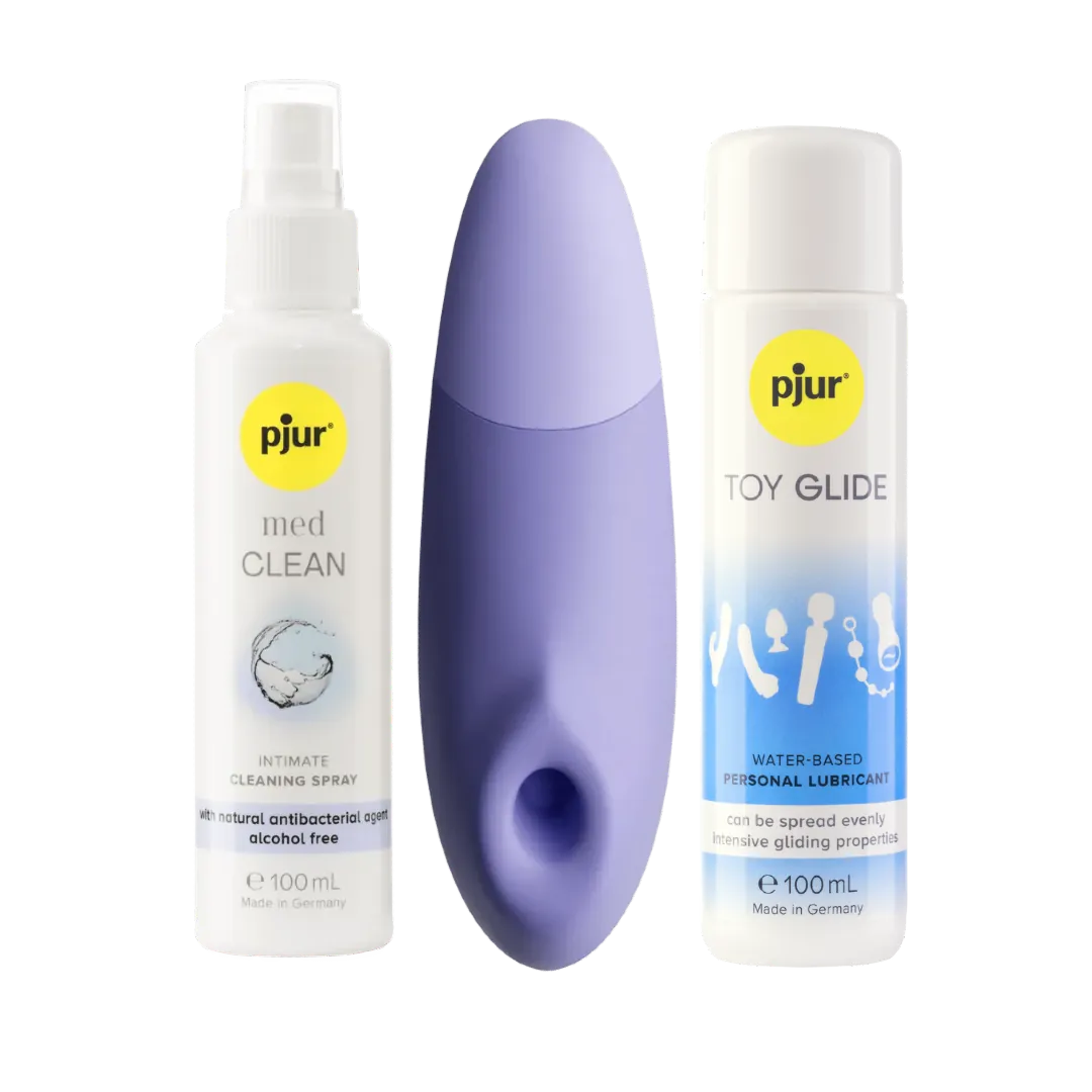 Womanizer Enhance bundle med Pjur Toy Glide og Pjur Clean Spray – komplet intimpakke til sanselig variation, silkeblød glideevne og tryg rengøring. En stilfuld løsning samlet i én pakke for moderne wellness.