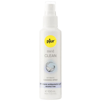 Pjur Med Clean i hvid 100 ml sprayflaske – alkoholfri intim rengøringsspray med naturlig antibakteriel virkning til sexlegetøj og hudpleje