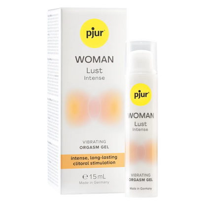Pjur Woman Lust Intense orgasmegel til kvinder, designet til intens og langvarig klitorisstimulering. Elegant 15 ml pumpeflaske og diskret emballage, ideel til sensuel nydelse og intim wellness.