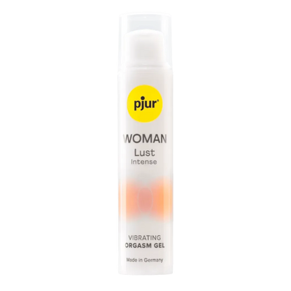 pjur WOMAN Lust Intense orgasmegel i elegant flaske, udviklet til kvinder. Stimulerende formel med vibrerende effekt, skabt til intens nydelse og øget følsomhed ved intime øjeblikke.