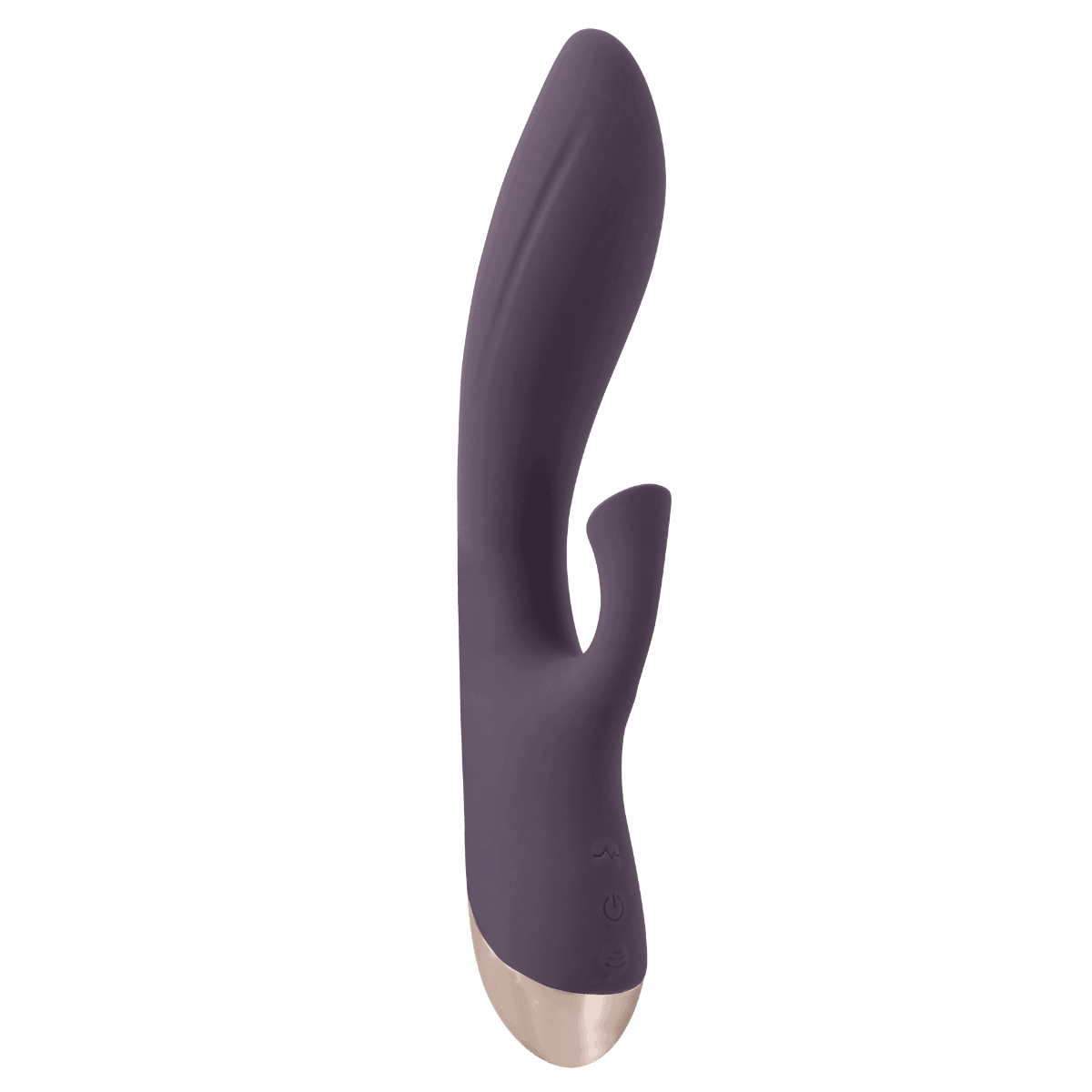 Lilla intimprodukt med buet design og fleksibel ekstern stimulator. Fremstillet i silkeblød silikone og skabt til samtidig indre og ydre stimulation. Elegant detalje i gyldent look i bunden.