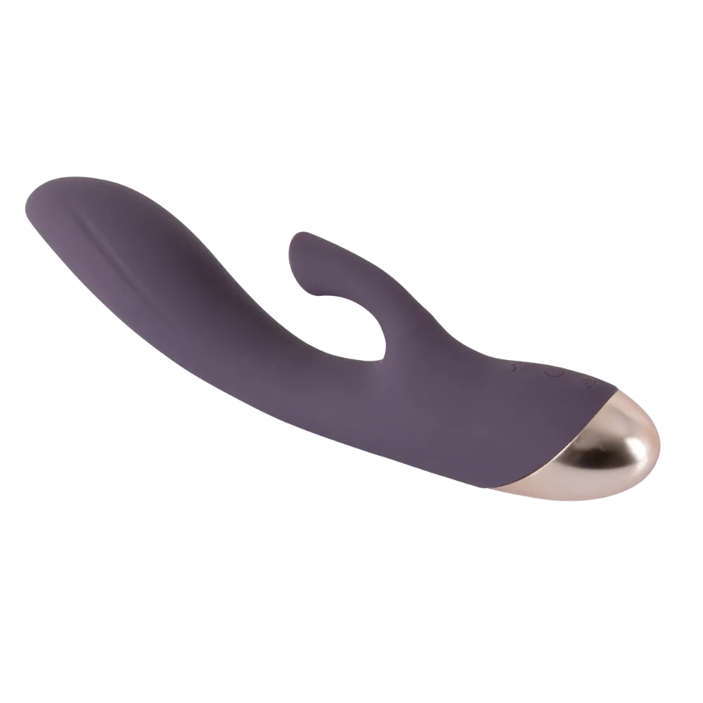 Elegant lilla rabbit vibrator med dobbeltstimulation. Ergonomisk design med indvendig og klitorisstimulerende arm, fremstillet i silkeblød silikone med gylden detalje. Skabt til intens nydelse, dybe vibrationer og moderne intim wellness.